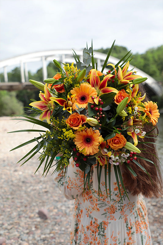 Bouquet champêtre couleur pêche